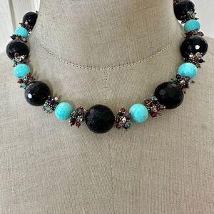 Artisan Goldstone & Dyed Quartz Beaded Statement Necklace
